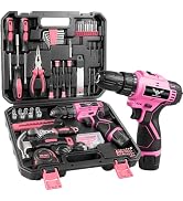 JENABOM Tool Set - 12V Cordless Drill Set, 151 Piece Home Tools Kit With Pink Power Drill, Hand T...