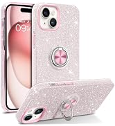 DOMAVER for iPhone 15 Plus Case and for iPhone 14 Plus Case with Rotating Ring Stand Glitter Blin...