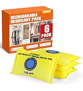 FURWEY 100g (6 Packs) Rechargeable Desiccant Packs for Storage, Color Indicating Silica Gel Desic...