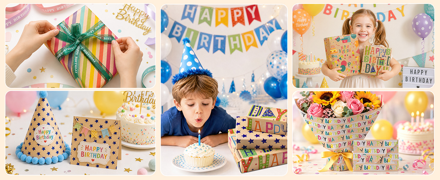 kraft birthday wrapping paper for kids