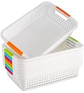 Lawei 8 Pack Plastic Storage Basket with Handle - 12 x 7.6 x 2.6 inch Pantry Organizer Basket Bin...