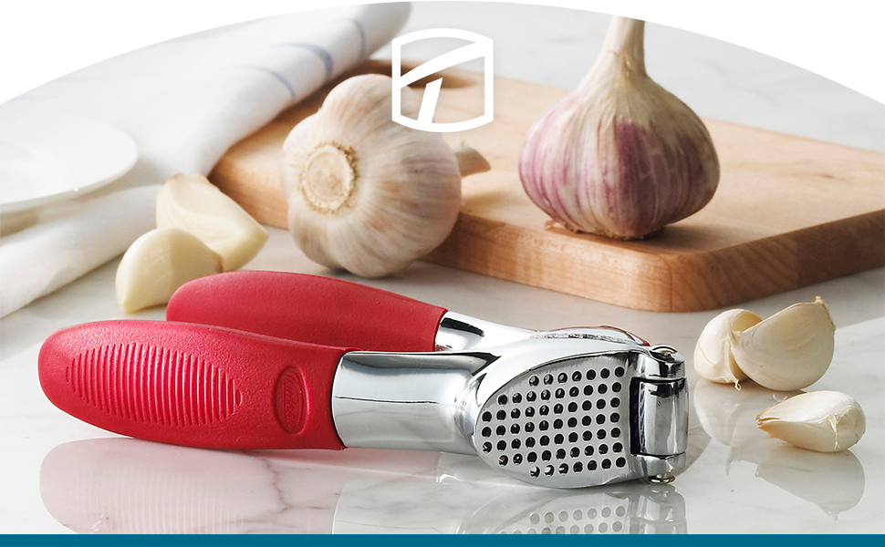 Large capacity garlic chamber Easy clean garlic press Dishwasher safe garlic tool Trudeau