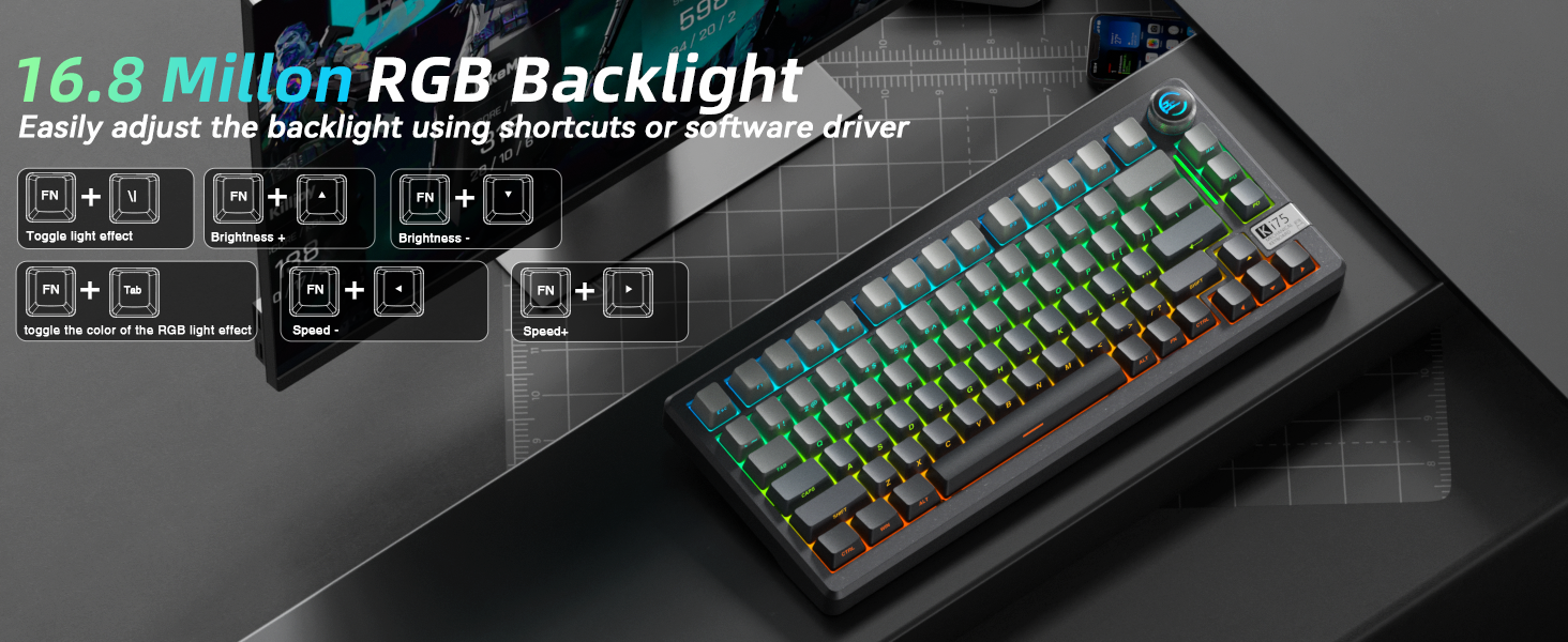 RGB Backlit Side-Printed PBT Keycaps mechanical keyboards rgb pc keyboard with knob