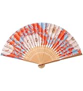 Salutto Hand Fan Bamboo Printed Pattern Folding Fan For Party Wedding Gift White Chrysanthemum