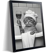 ARKZSHO Funny Black Cat Bathroom Wall Decor Black and White Wall Art Canvas Print Modern Farmhous...