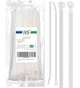 HS 14 Inch Zip Ties White 50 Pounds Tensile Strength Wide Straps (100 Pack) Nylon PA66,Self-Locki...