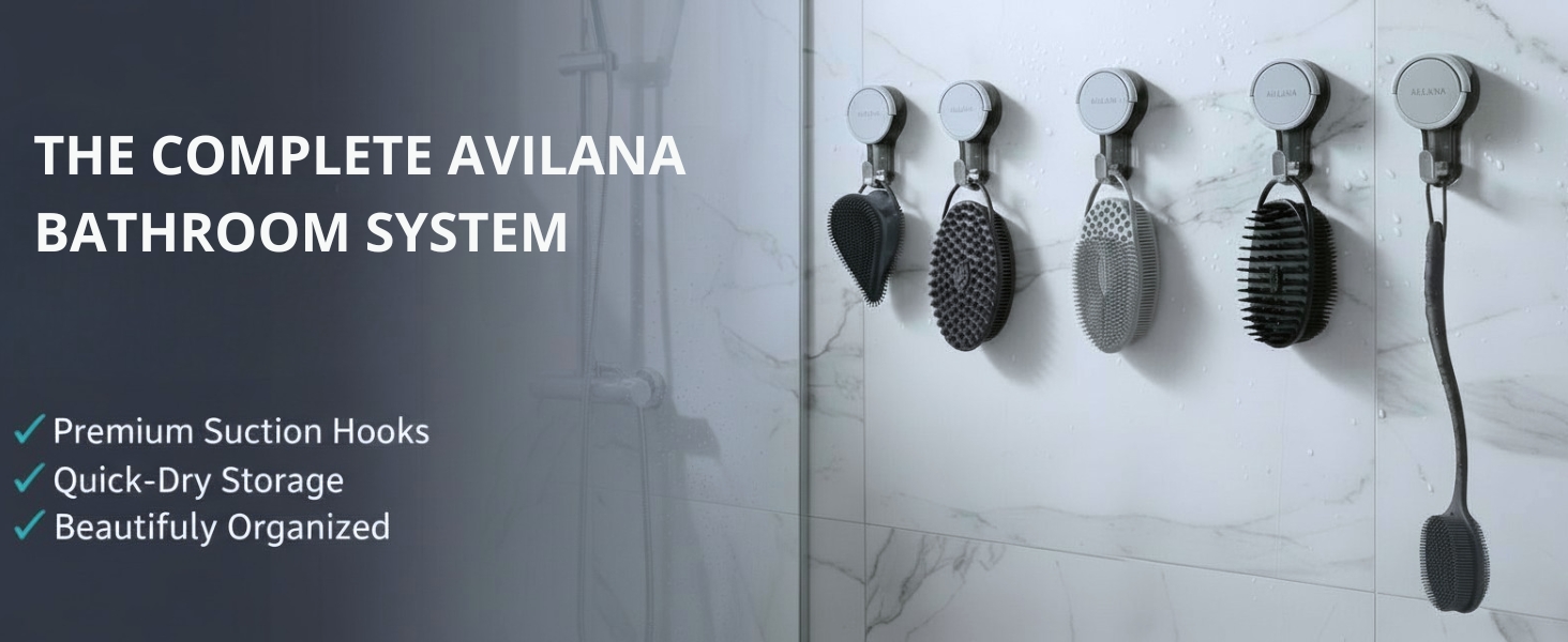 Avilana complete bathroom system premium suction hooks quick dry storage 5 scrubber styles