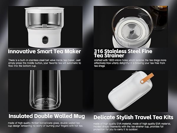 ZENS Modern 3-in-1 Smart Small Glass Tea Infuser Teapot
