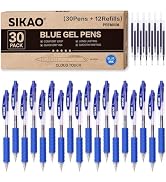 Blue Gel Ink Bulk Writing Set (30 Pack + 12 Refills), Blue Ink 0.7mm Fine Point Smooth Writing No...