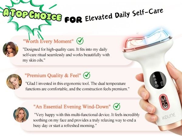 Skincare device loved by users for jawline relaxation during cozy evening couch wind down.