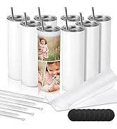 D·S 8 Pack Sublimation Tumblers 20 oz Skinny Stainless Steel Insulated Straight Sublimation Tumbl...