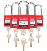 TOKCKYBL Lockout Tagout Locks Set | 5 Red OSHA-Compliant Safety Padlocks with 2 Keys Each | Keyed...