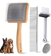 WOPQAEM Wooden Slicker Brush for Dogs, 4-in-1 Dog Brush Grooming Kit for Doodles Goldendoodles & ...