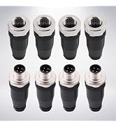M12 Aviation Connector,4 Pairs 4-Pin Male and Female Straight Socket Panel A Code Field Wireable ...