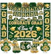 2026 Graduation Decorations - Green Congrats Grad Party Supplies include Card Box, Backdrop, Bann...