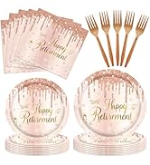 96PCS Retirement Party Decorations Women,Rose Gold Retire Party Disposable Tableware Include Happ...