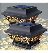 DenicMic Solar Post Cap Lights Outdoor Waterproof Metal 25 Lumen LED 2 Pack | 4x4 Wooden/Vinyl Fe...