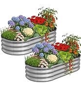 Anmiro Galvanized Raised Garden Bed Kit Outdoor,4x2x1ft-2P Oval Metal Galvanized Planter Garden B...