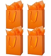 MOXARYSU 4 Pcs Medium Orange Gift Bags: 8x5x10 Inches Gift bags With Handles Party Favor Bags Wit...