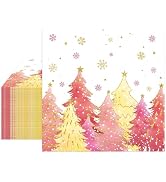 100Pcs Christmas Tree Napkins Decorations, 6.5 x 6.5 Inches Winter White Snowflake and Pink Xmas ...