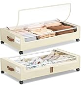 Yecaye Under Bed Storage with Wheels, 2 Pack Under Bed Storage Containers, 60L Underbed Shoe Stor...