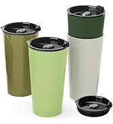 Greentainer 4 Pack Plastic Travel Coffee Mug Set, 20 oz Spill Proof Drinking Cups with Lids, Pobt...