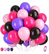 Pink Purple Black Balloons, Hot Pink and Purple Balloons, Matte Hot Pink Purple Black Macaron Pin...