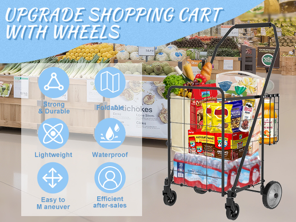 JIALIJIU Folding Grocery Cart on Wheels - Waterproof Bag Included