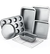 KITESSENSU Baking Pans Sets, Nonstick Bakeware Set 7-Piece with Round/Square Cake Pan, Loaf Pan, ...