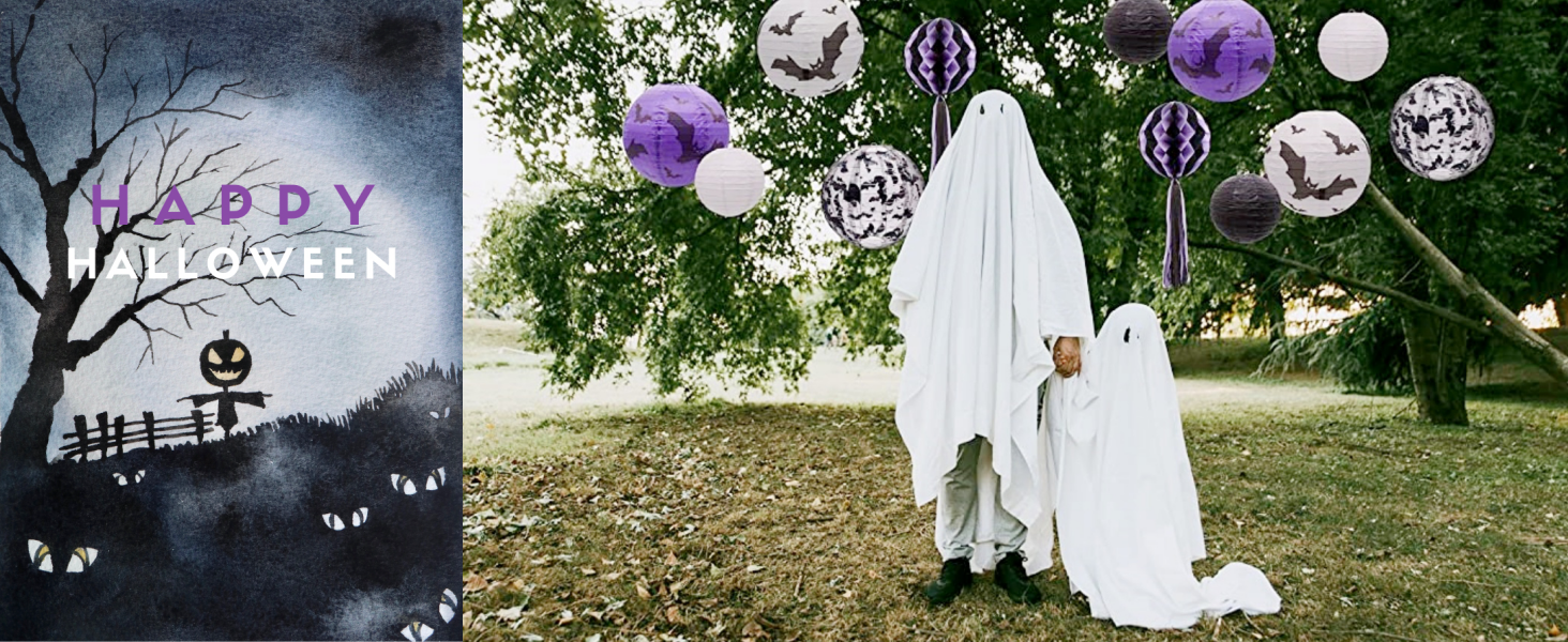 halloween yard boo purple paper lantern
