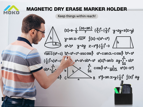 the holder attached to whiteboard holding dry eraser and markers, convenient and orgnized