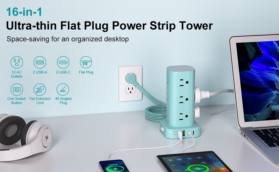 Surge Protector Power Strip Tower