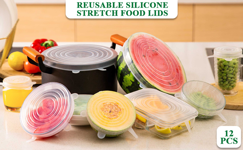 silicone lids for food storage; silicone bowl covers; silicone food lids; silicone stretch lids;