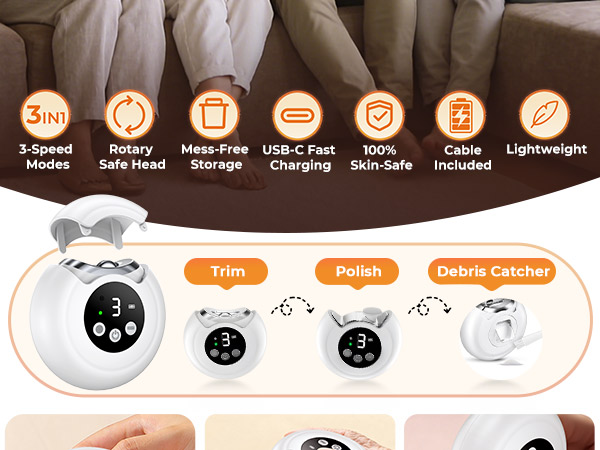 Automatic nail file 2-in-1 design with pinch free blade and quiet motor