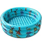 Dinosaur Inflatable Baby Pool, Small Swimming Pool for Kids, Toddler Blow Up 3 Rings Round Paddin...