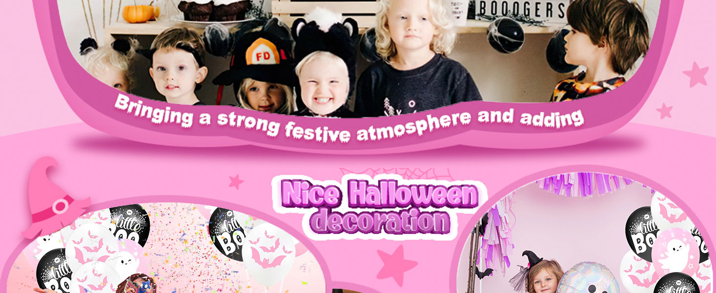 Halloween decorations birthday horror balloons black spider web white balloon ghost boo bats pink