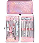 ZIZZON Nail Clippers Kit Manicure Pedicure Set with Holographic Case(Pink)