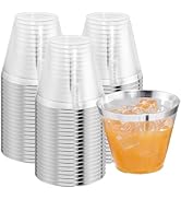 I00000 100PCS Silver Plastic Cups,9 oz Clear Plastic Cups with Silver Trim, Heavy-Duty Disposable...