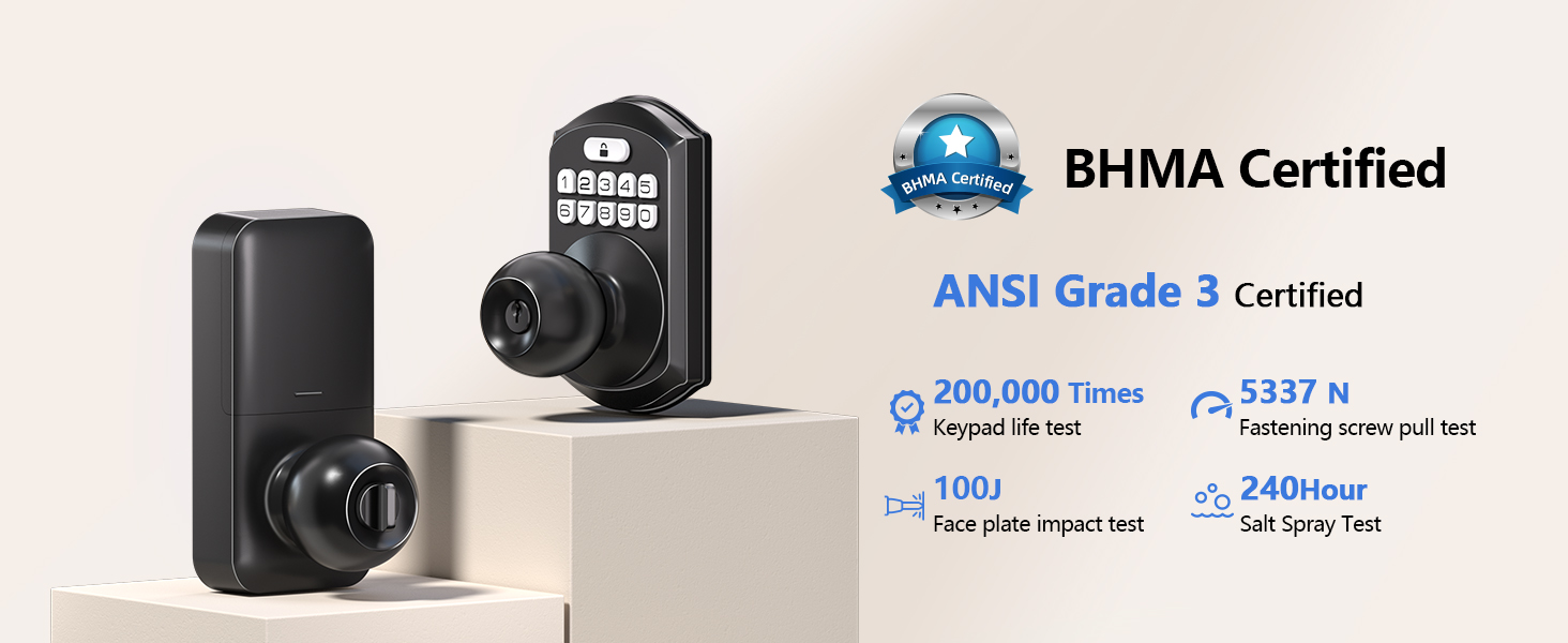 Certified to ANSI Grade 3, the lock meets safety performance standards for reliable home security