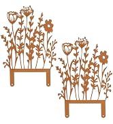 WADORN 2Pcs Metal Flowers for Outside, Rusty Decorative Garden Stakes Fence Topper Decor Metal Fl...