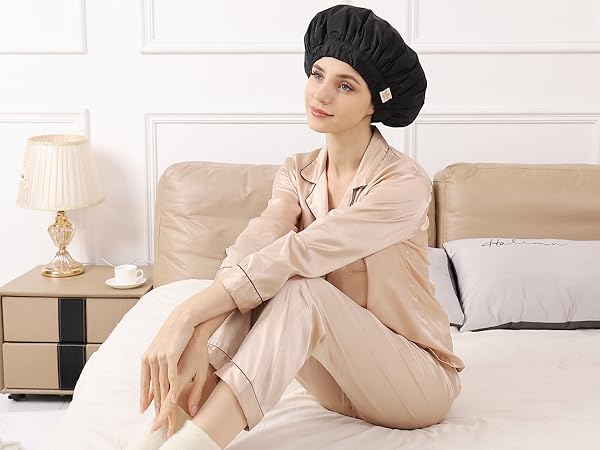 satin lined shower cap for women