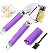 Garlic Press Mincer, 304 Stainless Steel Garlic Press with Garlic Peeler Tube, Heavy Duty Metal G...