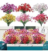 AGIRL 24 Bundles Artificial Flowers for Outdoor,No Fade Fake Plastic Flowers Faux Plants for Deco...