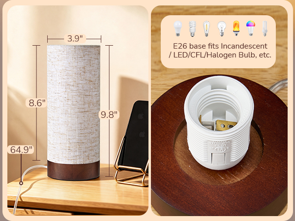 E26 BASE SMALL BEDSIDE TABLE LAMP