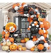 Halloween Balloon Arch Garland Kit, Orange Black and White Balloons with Halloween Spider Pumpkin...