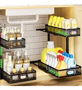 AURIKAR Under Sink Organizer 2-Pack, Metal 2-Tier Pull-Out Cabinet Shelf with Slide-Out Mesh Draw...