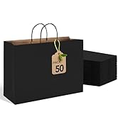 MESHA Large Gift Bags 16x6x12'' 50pcs, Black Paper Bags With Handles Bulk,Kraft Shopping Bags Reu...