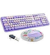 Seaciyan Wireless Keyboard and Mouse Combo, Ergonomic Cute Retro Typewriter Full Size Colorful US...