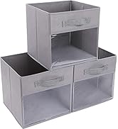 DIMJ Cube Storage Bins, 3 Packs Clear Window Fabric Storage Bin Organizer for Closet Shelves Home...