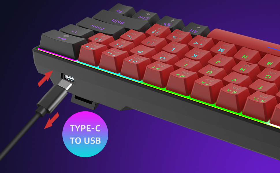 60 percent compact gaming keyboard type c